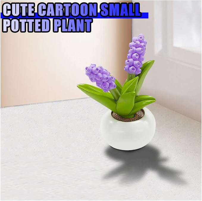 Mini Flower Car Dashboard Decoration - Cute Potted Plant Resin Figurines Car Desk Center Console Decoration - Aesthetic Auto Interior Ornament Accessories Funny Presents for Women (Hyacinth)