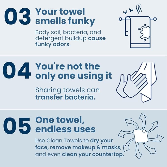Clean Skin Club Clean Towels XL® Supreme, 100% USDA Biobased Face Towel, Disposable Face Towelette, Eczema Association Accepted, Thicker Textured Dry Wipes, Ultra Absorbent & Soft, 1 Pack, 50 Ct