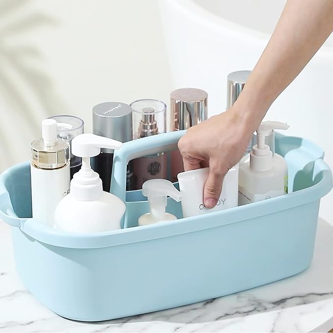 Large Cleaning Supplies Caddy Portable Shower Caddy Basket Blue 2 Pack | Sturdy Supply Organizer with Handle Plastic Bucket Tool Storage for Bathroom Bedroom Kitchen Garden College Dorm Essentials