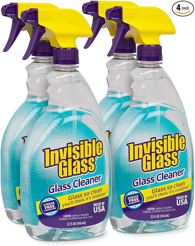 Invisible Glass 92194-4PK Premium Glass and Window Cleaner Spray – Cleans Glass, Windows, Mirrors, Shower Doors, and More – Streak-Free, Ammonia-Free, Tint-Safe – 32 fl oz (Pack of 4)
