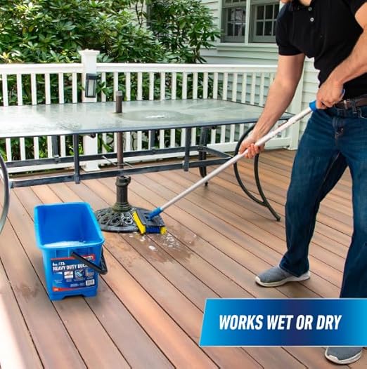 Unger Professional Lock-On Wood & Composite Deck Brush, Scrub for Outdoor Decks with Durable Dual-Bristle, Swivel Deck Cleaning Brush for Home & Business