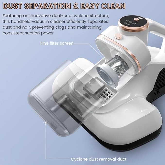 Cordless Mattress Vacuum Cleaner, 10Kpa Handheld Bed Vacuum with 3 Speed Modes & LED Screen, HEPA Filter Fabric Cleaner for Dust, Pet Hair on Pillows, Sofas, Carpet