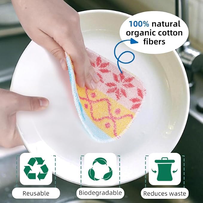 Amarelle Scrub,Eco-Friendly Reusable Dish Scrubbers for Washing Dishes,Soft Safe and Non-Scratch Scrubber, Durable Scouring Pad for Kitchen and Household Cleaning (Sunlit Carnival, 5-Pack)