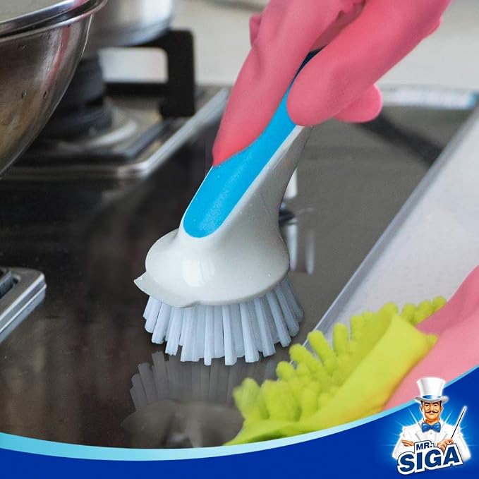 MR.SIGA Pot and Pan Cleaning Brush, Dish Brush for Kitchen, Lake Blue, Pack of 2