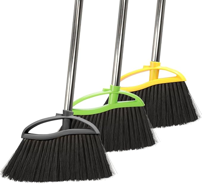 3-Pack Soft Bristle Broom Set, 38-53.5" Adjustable Handle for Indoor Floors
