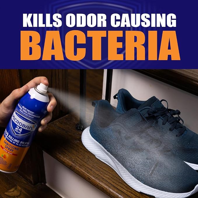MICROBAN Sanitizing Spray, 15 oz., 2 Pack, Citrus, Disinfects, Sanitizes, Eliminates Odors, and Keeps Killing 99.9% of Bacteria on Hard, Non-Porous Surfaces in Your Home for up to 24 Hours