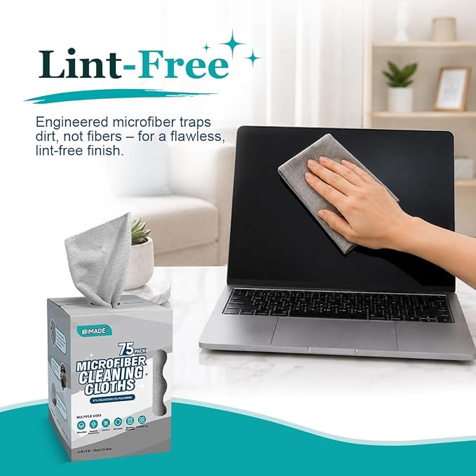 UNIMADE Microfiber Cleaning Cloth, 75 Sheets Microfiber Towels for Cars Commercial Grade Washcloths Lint-Free Bulk Shop Towel Cleaning Rags for Household Restaurant Garage Housekeeping, 11"x 9", Grey