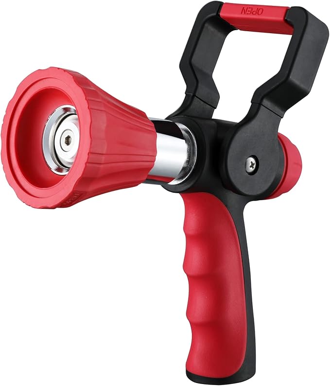 FANHAO High Pressure Fireman's Spray Nozzle, Heavy Duty Metal Hose Nozzle | Large Lever Control, Non-Slip Ergonomic Grip, Adjustable Spray Patterns, Rustproof Leakproof Nozzle for Garden, Car & Pet