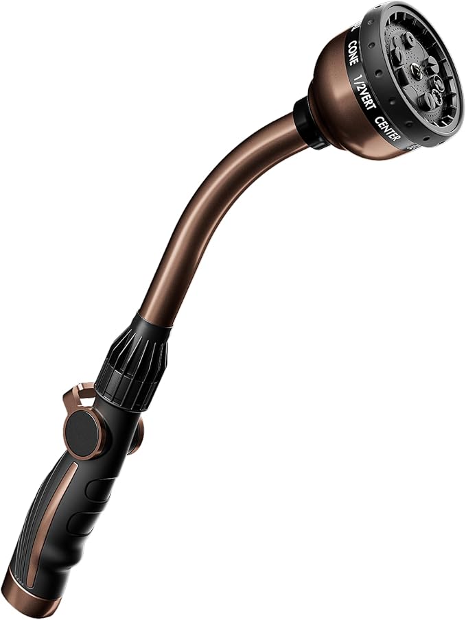 RESTMO Watering Wand Heavy Duty, 15-Inch Long Hose Nozzle Sprayer | 10 Spray Patterns & Thumb Flow Control, Metal Garden Hose Wand for Water Hanging Baskets and Shrubs, Oil Rubbed Bronze