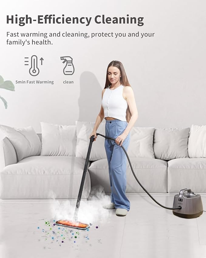 Carpet Steam Cleaner for Home, 293°F 58 PSI Powerful Multipurpose Handheld Steam Mop, 21 Attachments, 50Oz Capacity, Heavy Duty Steamer for Carpets, Floors, Cars, Tiles, Crack Cleaning, Turquoise