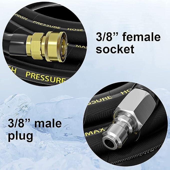 Pressure Washer Whip Hose 5 FT, 4200PSI Replacement Hose Reel Connector | POHIR Short Power Washing Hose with 3/8'' Quick Connect Adapter, Steel Wire Braid Jumper Hose Anti Kink