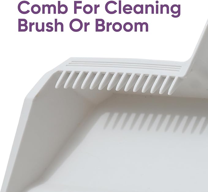 Superio 4-Pack Wide Plastic Dustpan with Comb - 16" Wide, Rubber Lip, Broom Handle Clip, White