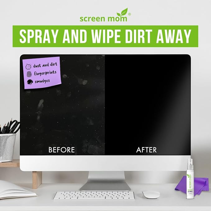 Screen Mom Screen Cleaner Spray 2 Pack-2x1oz for TV, Car, Laptop & Computer | Streak-Free Cleaning, Glass & OLED Safe, Alcohol & Ammonia Free, Includes 2-Microfiber Cloths, Removes Fingerprints & Smudges