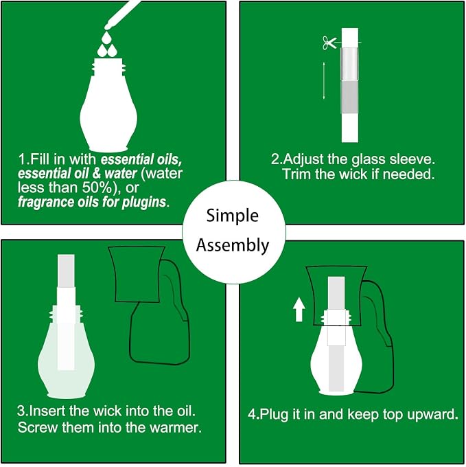 2-Set Blank Plug-in Air Freshener Polarized Wall Plug Oil Diffuser for DIY Characteristic Home Scent from Natural Essential Oil, EO+Water, Fragrance Refill (Warmer + Glass + Wick)