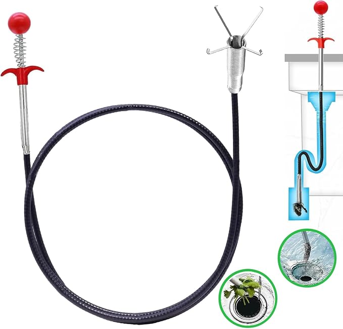 61 Inch Drain Snake Upgraded Ball Knob – Toilet Snake Flexible Grabber Claw for Clog Remover & Pick Up Items