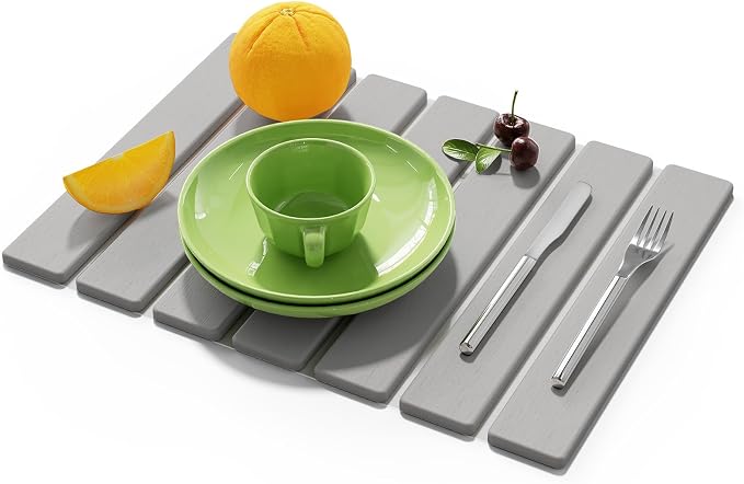 Stone Dish Drying Mat for Kitchen Counter,15.5''x11.8'' Foldable Quick Dry Stone Kitchen Mat,Eco-Friendly,Absorbent Diatomaceous Earth Mats for Dishes Bottles Cups Bathroom Any Countertop-Light Gray