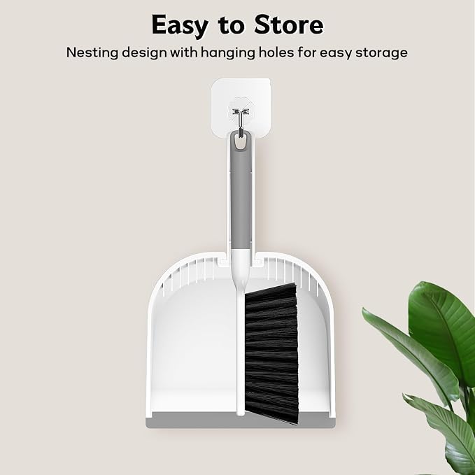 SetSail Small Dustpan and Brush Set with Teeth for Pet Hair Cleaning,White | Nesting Snap-On Handheld Broom and Dust Pan Portable Broom and Dustpan Set Suitable for Desktop,Sofa, Camping
