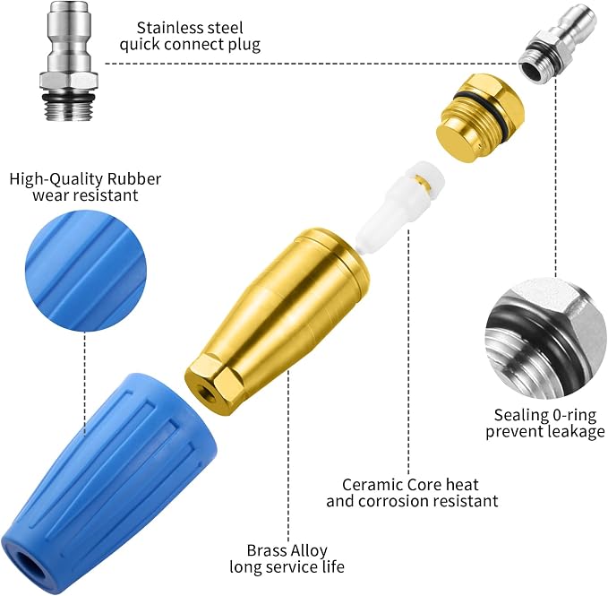 4000 PSI Blue Turbo Nozzle Pressure Washer with 7 Tips | 1/4 inch quick connect tips with 0, 15, 25, 40 and 65 degree, rinse and soap nozzles for car, concrete, driveways and brick.