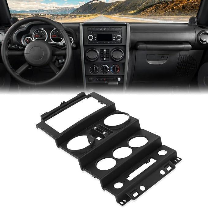 DOTCOM Center Dash Bezel Trim Fit Jeep Wrangler 2007-2010 Black | Dashboard Instrument Panel Center Bezel Trim,Dash Center Cover