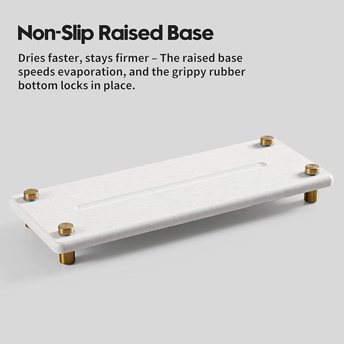 Stone Drying Tray, Gold Sink Caddy, Water Absorbing Faucet Mat Kitchen Sink Organizer, Diatomite Bathroom Counter Coaster, Soap Dish Rack Riser Dispenser Sponge Holder, Beige 10" x 4"