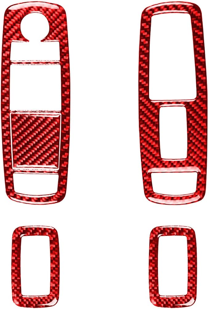 Window Switch Panel Trim Fit for Dodge Charger/Chrysler 300 2011-2023 | Real Carbon Fiber | Accessories | Window Lift Button Trim Sticker | Thick Overlay | Self-adhesive | Red