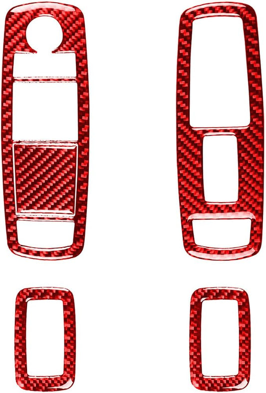 Window Switch Panel Trim Fit for Dodge Charger/Chrysler 300 2011-2023 | Real Carbon Fiber | Accessories | Window Lift Button Trim Sticker | Thick Overlay | Self-adhesive | Red