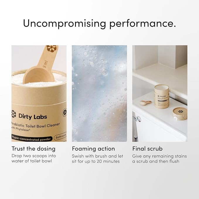 Dirty Labs | Probiotic Toilet Bowl Cleaner Powder | with Phytolase Bio Enzymes | 24 Doses | Septic-Safe, Biodegradable, Bleach-Free | Verdure Scent (Cassis. Tuberose. Birch.)