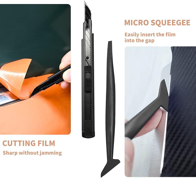 Gomake Vehicle Vinyl Wrap Window Tint Film Tool Kit Include 4 Inch Felt Squeegee, Retractable 9mm Utility Knife and Blades, Zippy Vinyl Cutter and Mini Go Corner Squeegee for Car Wrapping (5 Tools)