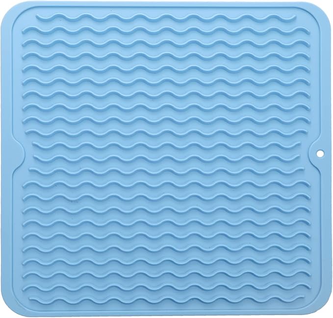 MicoYang Silicone Dish Drying Mat for Multiple Usage,Easy clean,Eco-friendly,Heat-resistant Silicone Mat for Kitchen Counter or Sink,Refrigerator or Drawer liner Light Blue M 12 inches x 12 inches