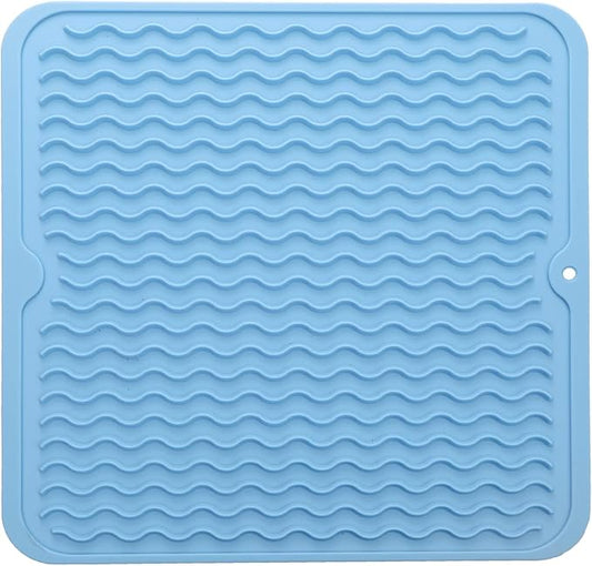 MicoYang Silicone Dish Drying Mat for Multiple Usage,Easy clean,Eco-friendly,Heat-resistant Silicone Mat for Kitchen Counter or Sink,Refrigerator or Drawer liner Light Blue M 12 inches x 12 inches