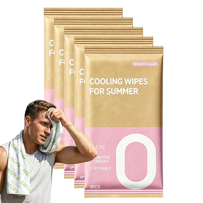 Disposable Cooling Wipes Instant Ice Towel (Pink, 5PCS) | Extra Large Size, Individually Wrapped, Moisture Activated, Hiking & Camping, Gym & Sports
