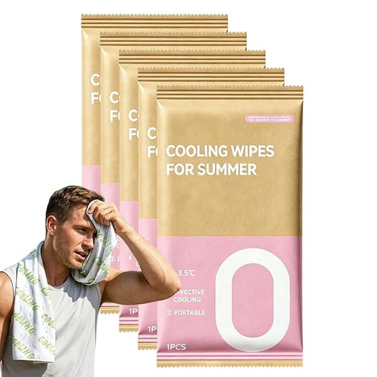 Disposable Cooling Wipes Instant Ice Towel (Pink, 5PCS) | Extra Large Size, Individually Wrapped, Moisture Activated, Hiking & Camping, Gym & Sports