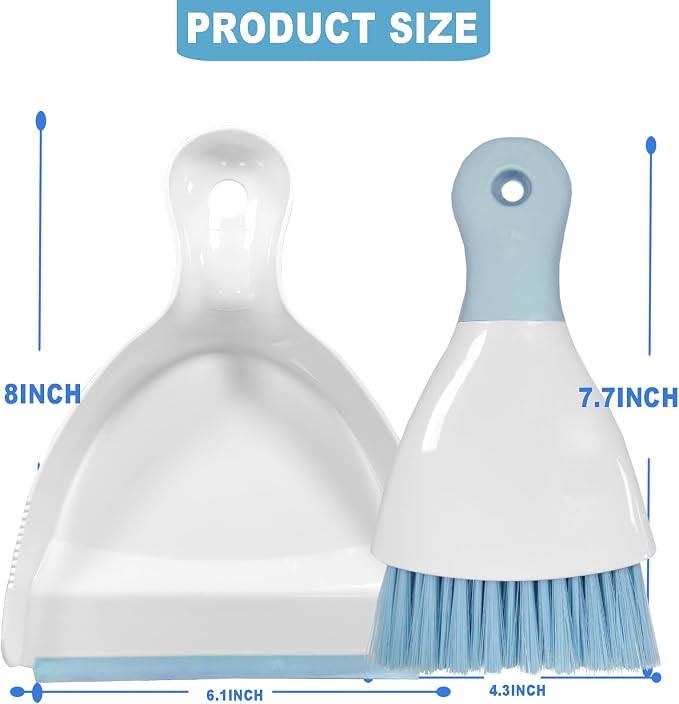 Mini Broom with Dustpan Combo Set Small Dust pan and Brush Set Quick Cleanup Tools for Kitchen Table Keyboards Pets Nest Sofa (Blue)