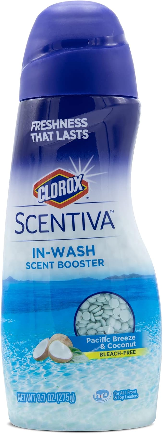 Clorox Scentiva Scent Booster Beads Laundry Freshener, Pacific Breeze and Coconut - In-Wash Fragrance Booster for Clothes, Towels, and Linens, Odor Eliminator, Long-Lasting Fresh Scent, 9.7 Oz