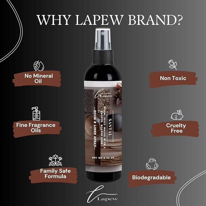 Lapew Room & Linen Spray | Fragrance Mist for Home, Car & Office | Fabric & Air Freshener | Neutralizing Mist | Made in USA | Santal