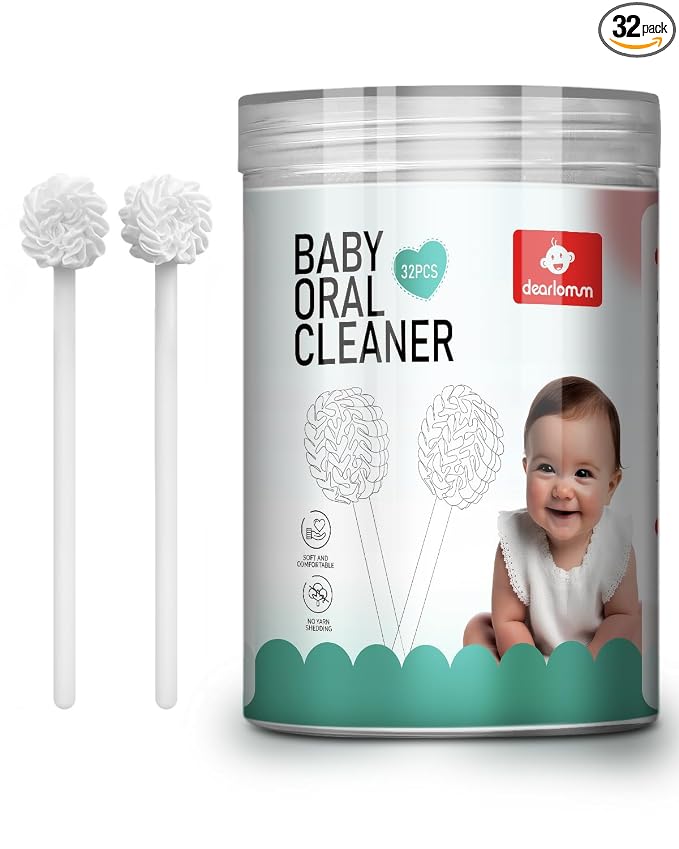 dearlomum Upgraded Baby Tongue Cleaner, Smaller Head for Newborns, 32PCS | Glue-Free Small Gauze Head Designed for Tiny Mouths, Flexible Disposable Gum Cleaner for Gentle Baby Oral Care, 0–36 Months