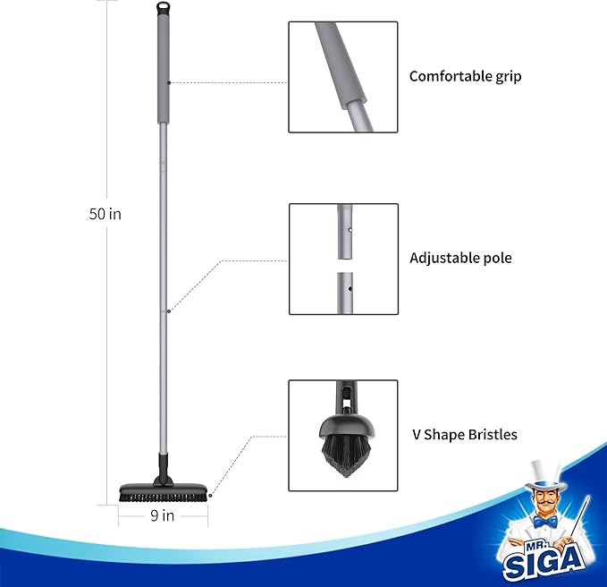 MR.SIGA Heavy Duty Grout Scrub Brush with Long Handle | Shower Floor Scrubber for Cleaning, Tile Scrub Brush with Stiff Bristles