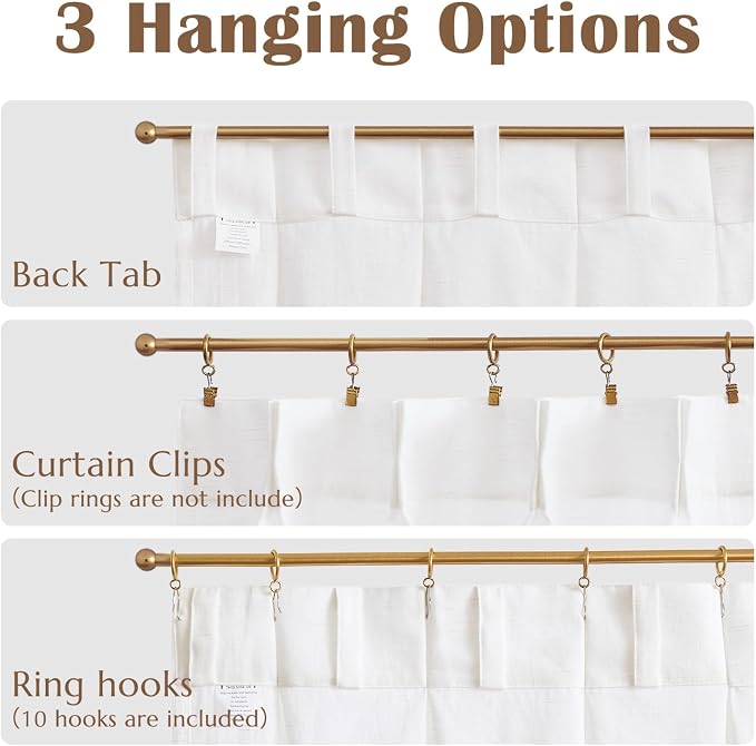 jinchan Linen Pinch Pleated Back Tab Tier Curtains, 38x45, 2 Panels, White | Light filtering,small window treatment,cafe curtains,machine washable,farmhouse,kitchen,bathrooms,laundry