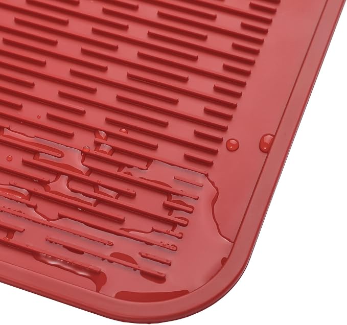 MicoYang Silicone Dish Drying Mat for Multiple Usage,Easy clean,Eco-friendly,Heat-resistant Silicone Mat for Kitchen Counter or Sink,Refrigerator or Drawer Liner Red XL 18 inches x 16 inches