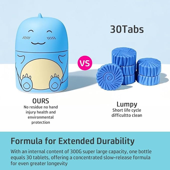 3 PCS Cute Dinosaur-Shaped Toilet Bowl Cleaner Bottle, Automatic Bathroom Toilet Tank Cleaner with Ocean Scent,Septic Toilet Bowl Tablets in Bottles, Automatic Long-Lasting Toilet Cleaner Bottle