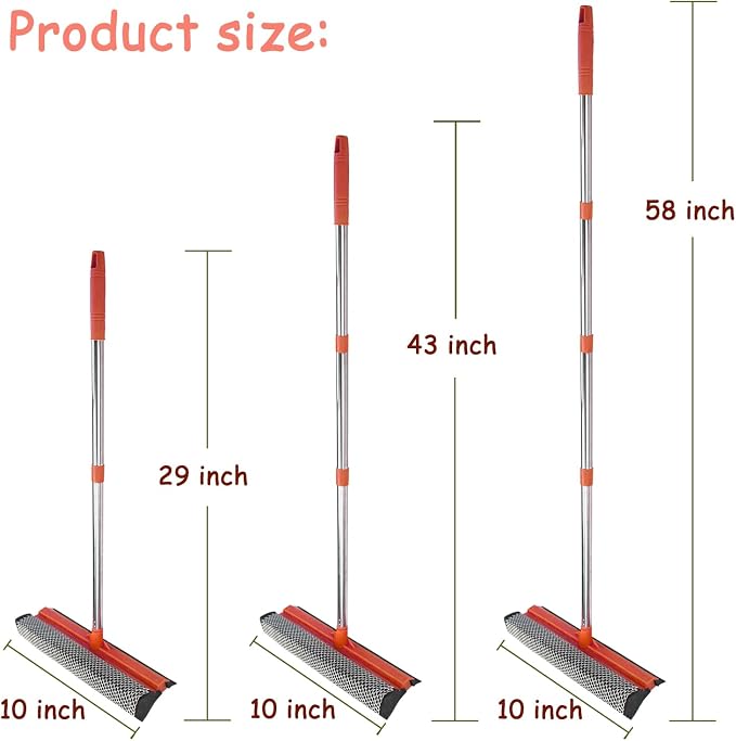 Window Squeegee for Window Cleaning, Squeegee Window Cleaner Tool 2 in 1 Car Window Cleaning Tool with Extension Pole 58‘’ Telescopic Window Washing Equipment, Shower Squeegee for Shower Glass Door