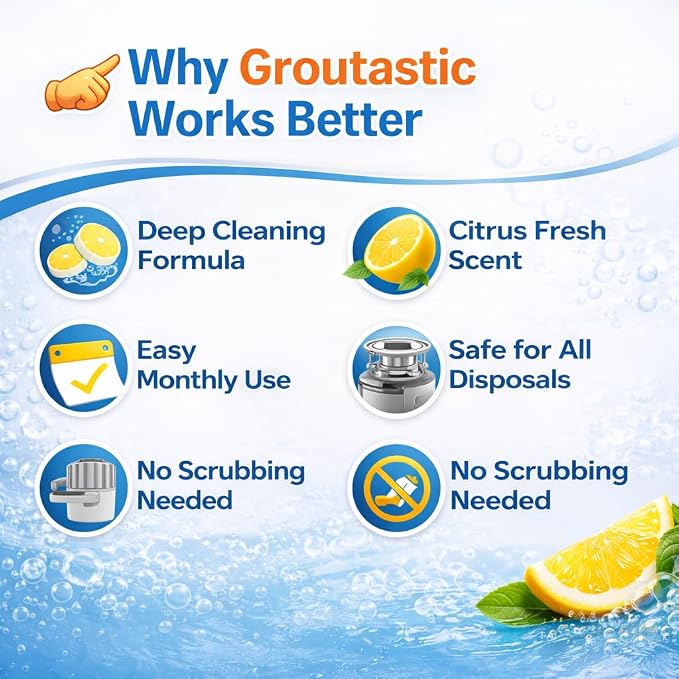 Garbage Disposal Cleaner Tablets – Citrus Foaming Tablets for Sink & Drain Deodorizing | 24 Pack, 1 Year Supply | Removes Odor, Grease & Food Buildup | Fits All Disposals