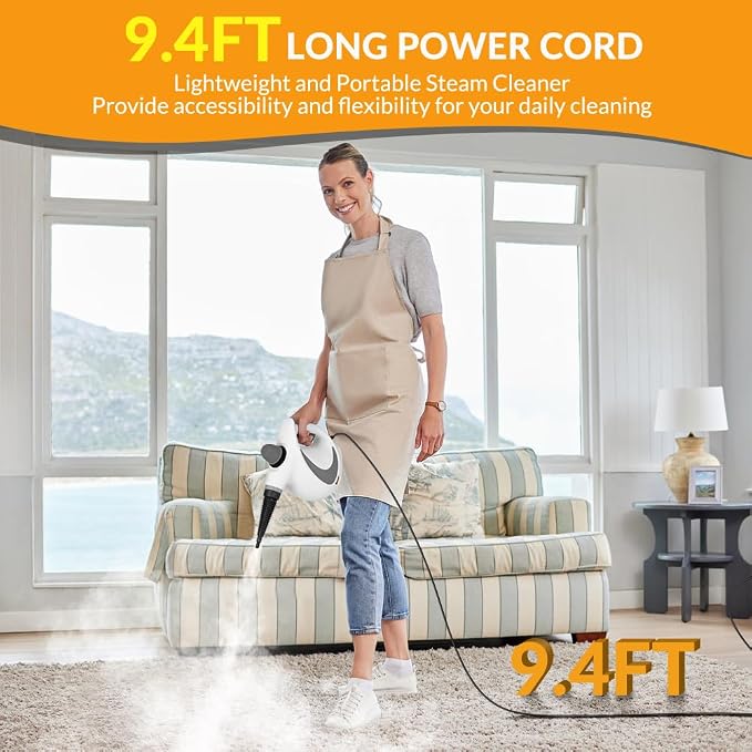 Handheld Steam Cleaner, Pressurized Hot Steam with 12 Accessories for Home | High Temperature Steam Removes Grease, Dirt and Stains from Kitchens, Bathrooms, Cars, Furniture, Tile and Grout.