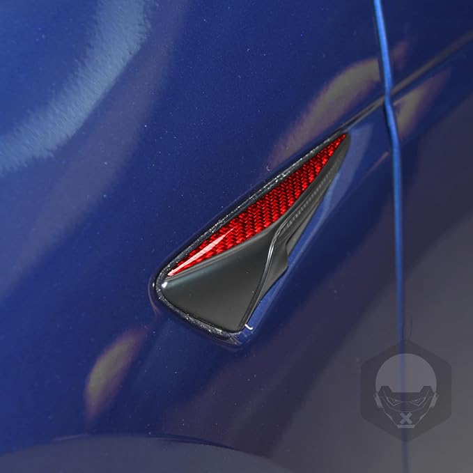 Red Real Carbon Fiber Trim for Tesla Accessories | for Model 3 2017-2022 / Model Y 2020-2024 Side Indicator Turn Signal Panel Sticker Exterior Thick Overlay Decal