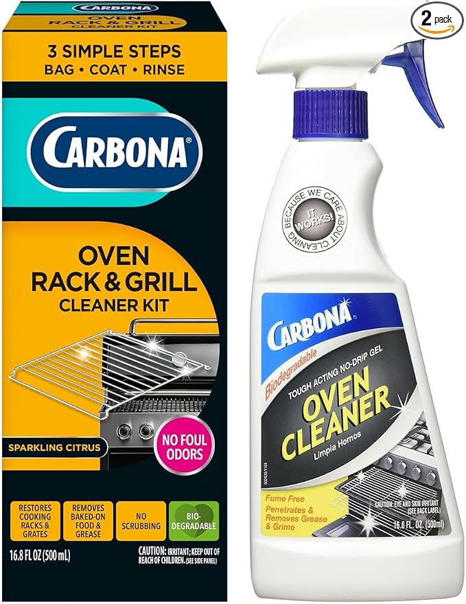 Carbona Oven Cleaning 2-Pack – Oven Cleaner Spray (16.8 OZ) & Oven Rack & Grill Cleaner Kit,16.8 FL OZ (Variety Pack)