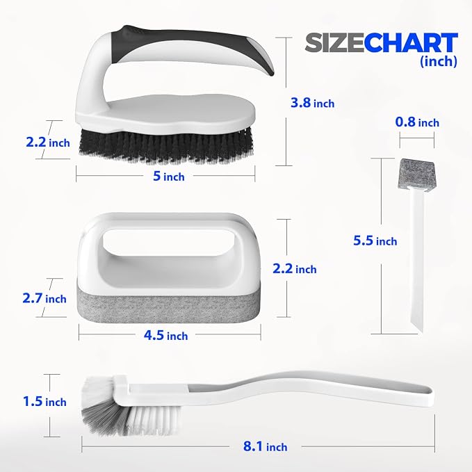 Holikme 7 Pack Cleaning Brush Scrub Brush Kitchen Brush for Floor,Black | Deep Cleaning Brush Set, Scrub Pads with Scraper Tip for Pool Walls, Bathroom, Grout, Floor, Bike, Tub, Shower