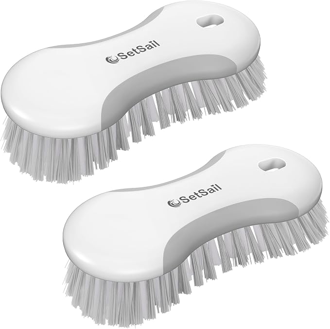 SetSail Multi-Purpose Scrub Brush of 2 Pack, Gray | Stiff Bristles Cleaning Brush with Non-Slip Grip Heavy Duty Scrub Brushes for Cleaning Bathroom Kitchen Tile Bathtub Sink