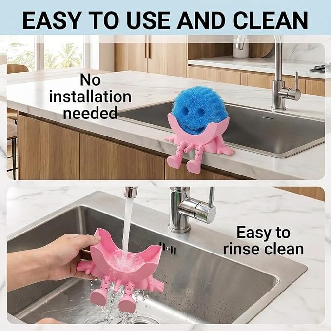 Creative Drainage Sponge Holder: Traceless Glue, 3D Printed Funny Kitchen Sink Holder, Keeps Sponge Dry – for Scrub Daddy (1, Pink)
