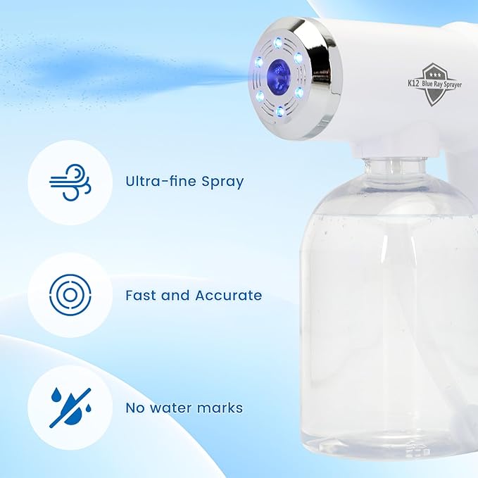 Disinfectant fogger, K12 Blue Ray Disinfectant Fogger Machine, ULV Nano Sanitizer Gun, Cordless Rechargeable Handheld Sanitizing Sprayer, Electrostatic Portable Sprayerf for Home, Office or Travel