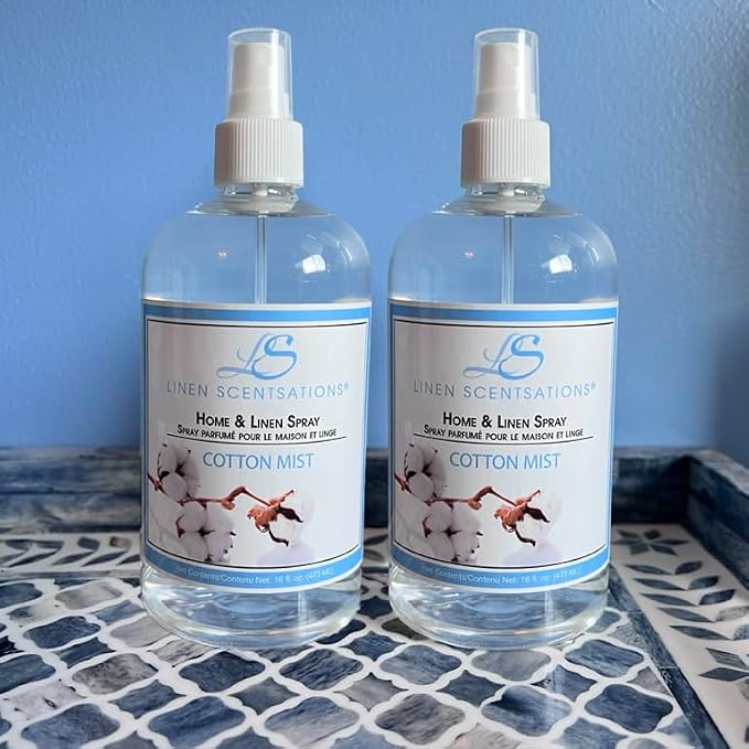 Linen Scentsations Fabric & Linen Spray, Cotton Mist, 16oz x2 | 2 Pack, 32oz Total, Odor Eliminator & Air Freshener, For Bedding, Clothes, Room & Pillow